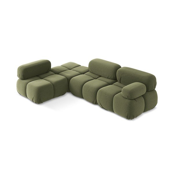 Divano angolare componibile verde chiaro (con penisola a sinistra) con rivestimento in velluto Lokua – Makamii-image-2