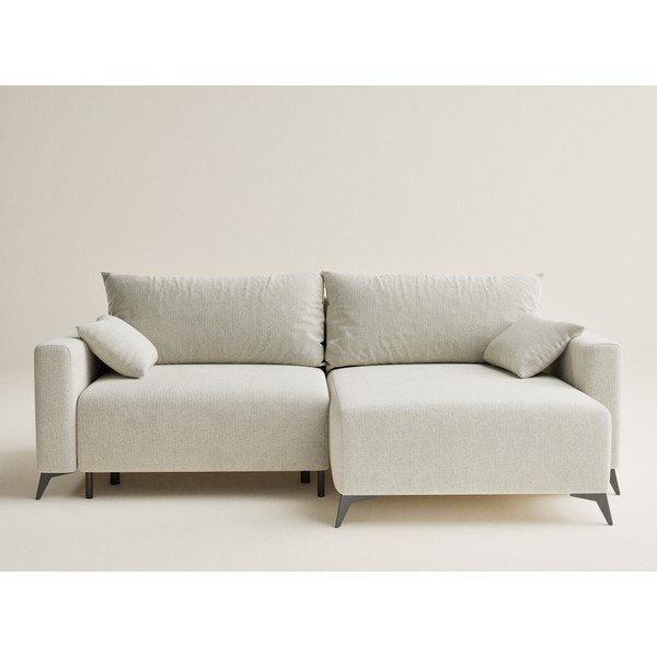 Divano angolare color crema allungabile/con contenitore (con penisola a destra/con chaise lounge) con rivestimento in ciniglia Leon – Maison de Rêve-image-2