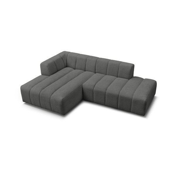 Divano angolare grigio scuro (penisola a sinistra/chaise lounge) con rivestimento in bouclé Annecy – Bobochic Paris-image-4