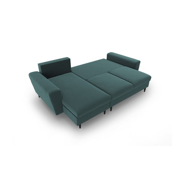 Divano angolare color petrolio allungabile e con contenitore con rivestimento in velluto Kyoto – Cosmopolitan Design-image-2