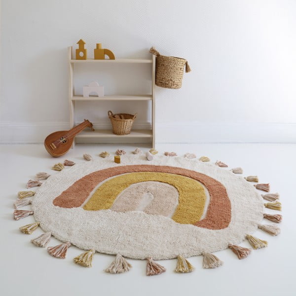 Tappeto per bambini color mattone/color crema in cotone lavabile e tessuto a mano ø110 cm Rainbow Toffee – Nattiot-image-1