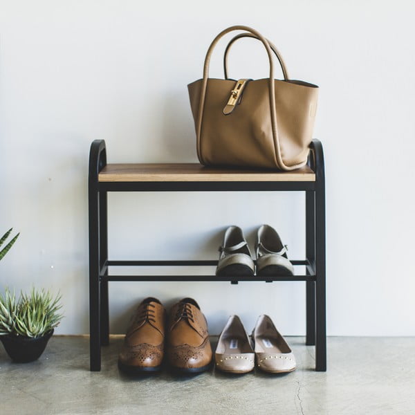 Scarpiera in metallo di colore nero-naturale Tower - YAMAZAKI-image-1