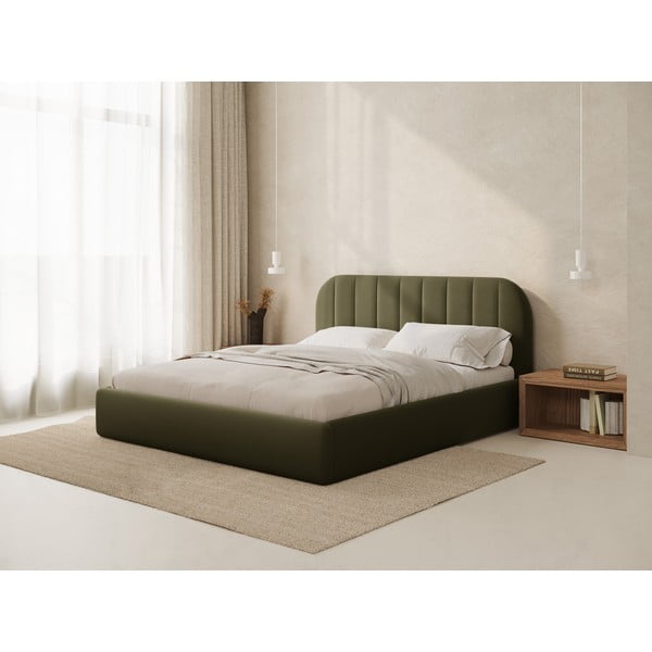Letto matrimoniale imbottito verde con contenitore con rete inclusa 180x200 cm Juno – Windsor & Co Sofas-image-1