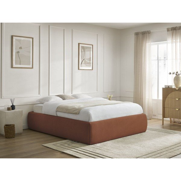 Letto matrimoniale imbottito arancione con contenitore/senza testiera con rete inclusa 160x200 cm Inera – Bobochic Paris-image-1