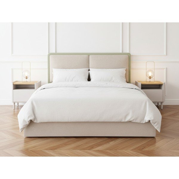 Letto matrimoniale beige imbottito con contenitore con rete inclusa 180x200 cm Mara – Bobochic Paris-image-3