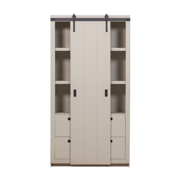 Armadietto greige in pino massiccio con porte scorrevoli 122x230x37 cm Slide – vtwonen-image-1