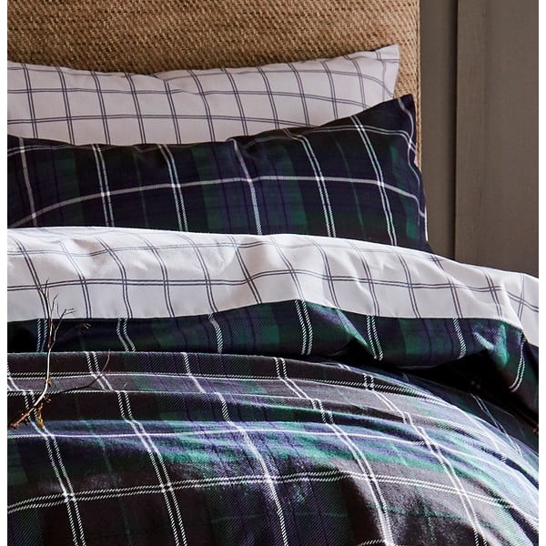 Biancheria da letto in cotone blu scuro Brushed Tartan, 200 x 200 cm - Catherine Lansfield-image-1