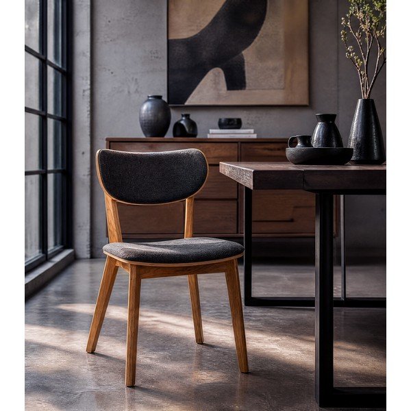 Sedia da pranzo in rovere marrone con seduta grigio scuro Cato - Rowico-image-1