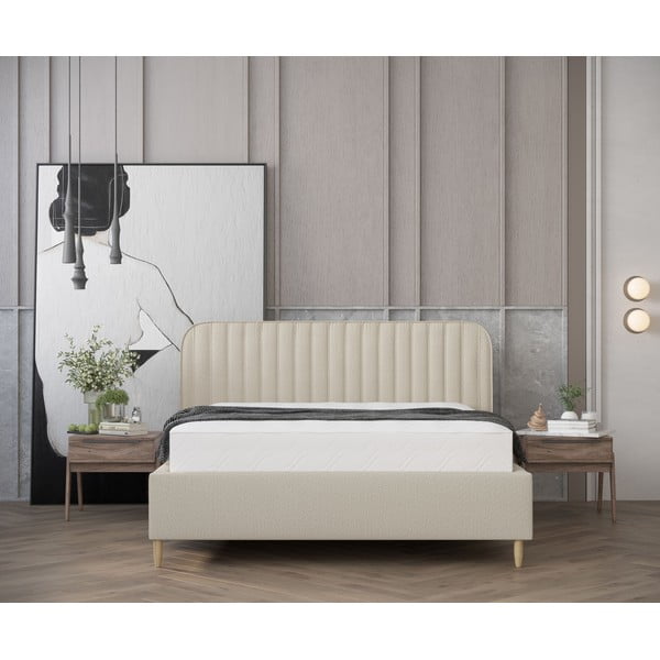 Letto matrimoniale imbottito beige con spazio contenitivo e rete 160x200 cm Noto - Maison de Rêve-image-4