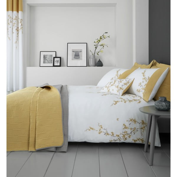 Biancheria da letto bianca e gialla , 200 x 200 cm Embroidered Blossom - Catherine Lansfield-image-1