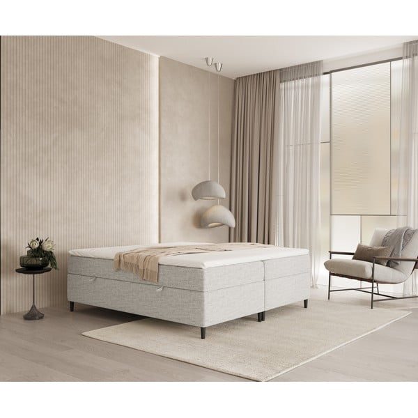 Letto boxspring grigio chiaro con contenitore 160x200 cm Araya - Maison de Rêve-image-3
