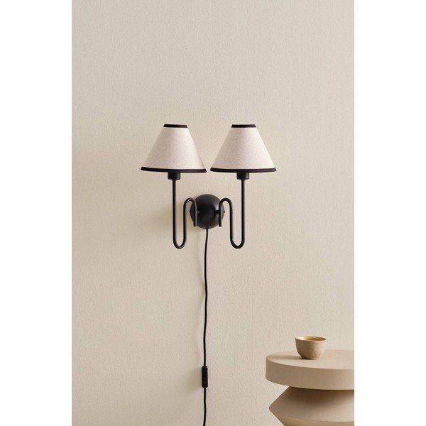 Lampada da parete nera/beige in lino con alimentazione a corrente Juliet – Jotex-image-2