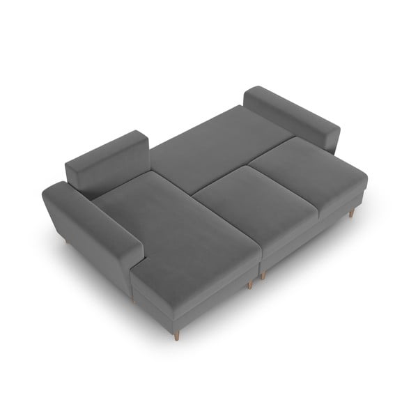 Divano angolare grigio chiaro allungabile e con contenitore (con penisola a sinistra/con chaise lounge) con rivestimento in velluto Kyoto – Cosmopolitan Design-image-2