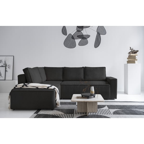 Divano letto angolare in velluto a coste color antracite Brave Dave - Miuform-image-1
