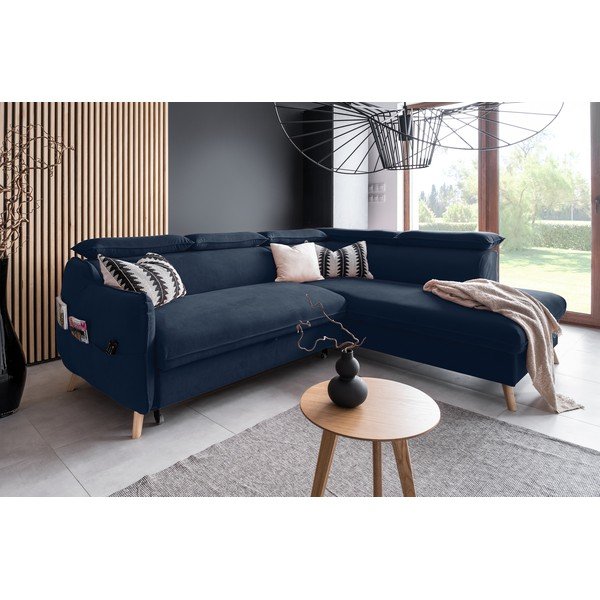 Divano letto angolare in velluto blu scuro (angolo destro) Sweet Harmony - Miuform-image-4