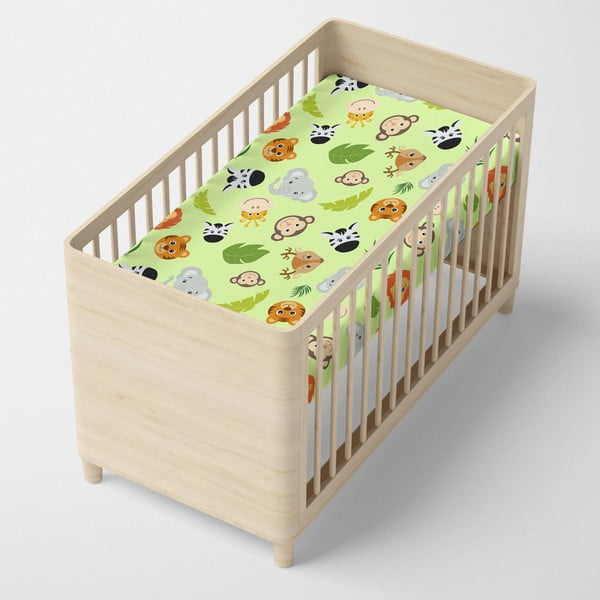 Lenzuolo di cotone elastico verde, 60 x 120 cm Wild - Mr. Fox-image-3