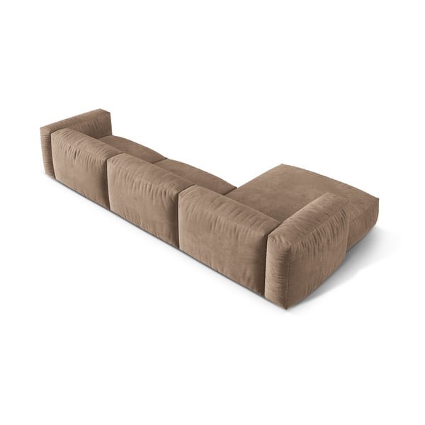 Divano angolare componibile marrone chiaro (con penisola a sinistra/con chaise lounge) con rivestimento in velluto Martina – Micadoni -image-3