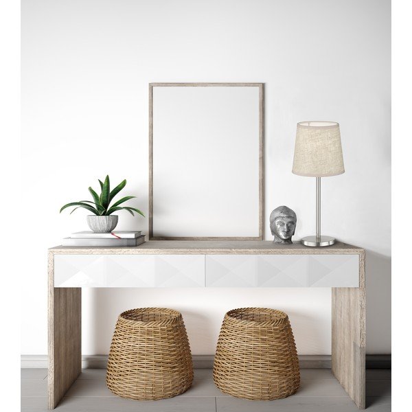 Lampada da tavolo beige/argento con paralume in tessuto (altezza 30 cm) Eve - Fischer & Honsel-image-1
