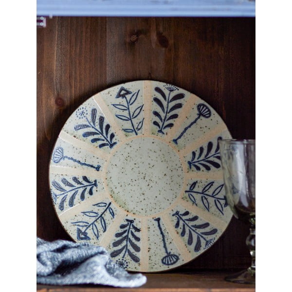 Piatto in gres azzurro e crema ø 21 cm Leonie - Bloomingville-image-2