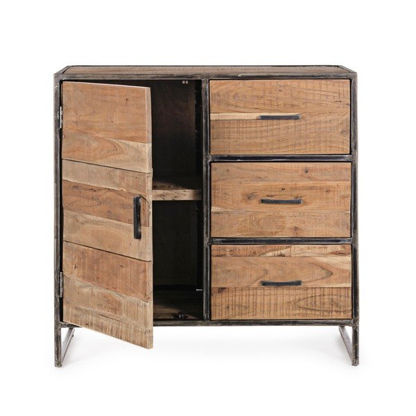 Credenza di colore naturale in acacia massiccia 90x90x40 cm Elmer – Bizzotto-image-3