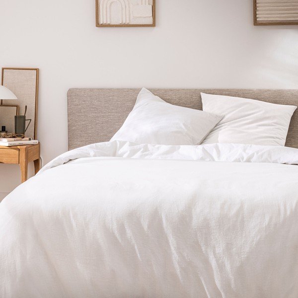 Set copripiumino e federa bianco in cotone per letto matrimoniale/per letto esteso 3 pezzi 240x220 cm Meline – douceur d'intérieur-image-1