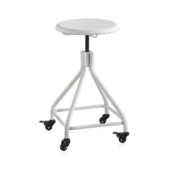 Sgabello mobile in metallo bianco su ruote con altezza regolabile Style Industrial - Geese-image-2