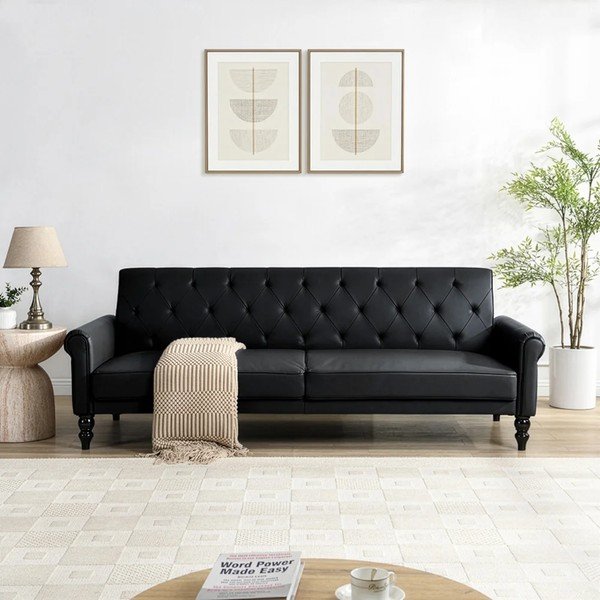 Divano nero reclinabile/allungabile con rivestimento in finta pelle 222 cm Tyne – Støraa-image-1
