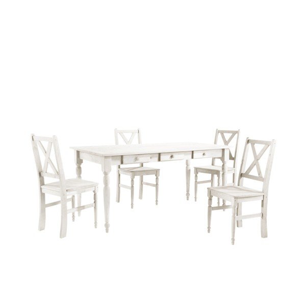 Set 4 bílých dřevěných jídelních židlí a stolu Støraa Normann, 160 x 80 cm