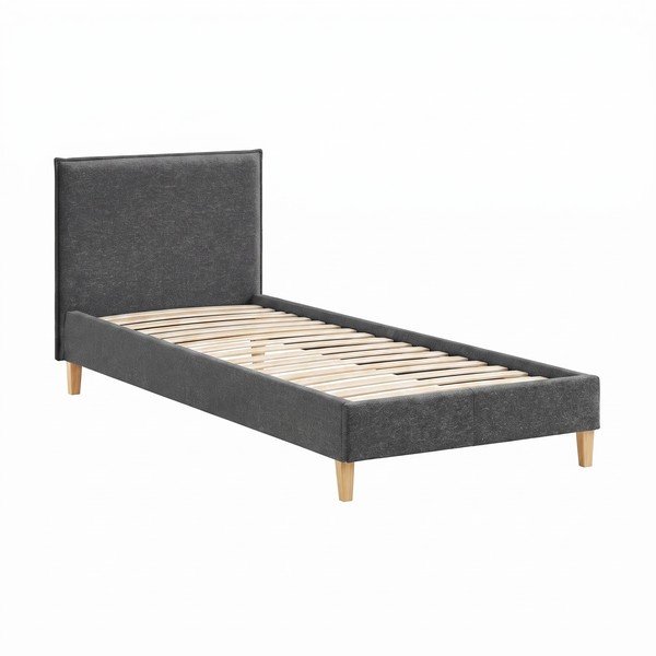 Letto singolo imbottito grigio scuro con griglia 90x200 cm Tina - Ropez