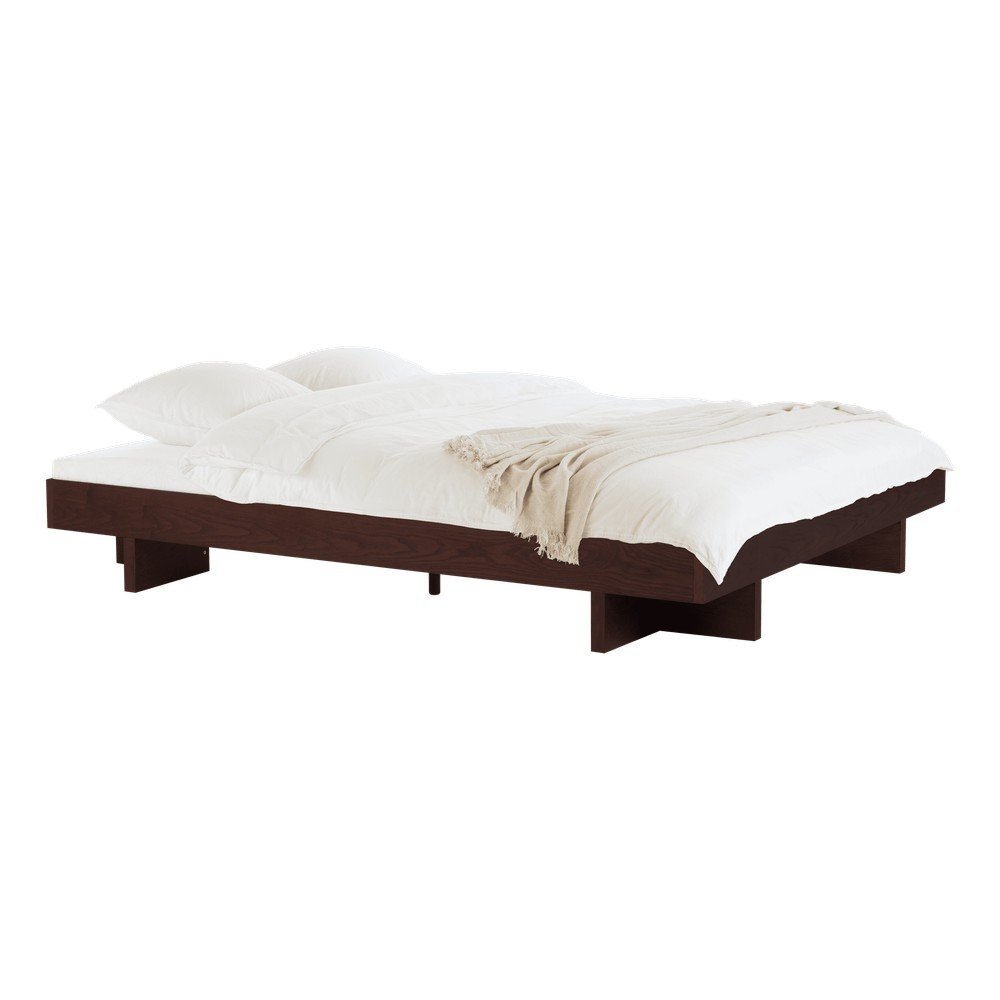 Letto matrimoniale marrone con effetto frassino in MDF senza testiera con rete inclusa 140x200 cm Kito – noo.ma | Letti matrimoniali