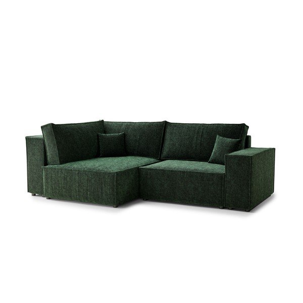 Divano angolare verde scuro allungabile/con contenitore (con penisola a sinistra/a L) con rivestimento in ciniglia Tonga – Maison de Rêve