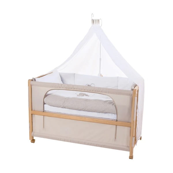 Lettino su ruote con baldacchino in colore naturale 60x120 cm Liebhabär - Roba-image-1