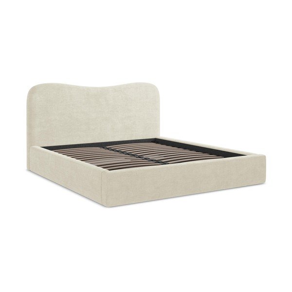 Letto matrimoniale imbottito beige con contenitore con rete inclusa 140x200 cm Kahai – Makamii-image-2