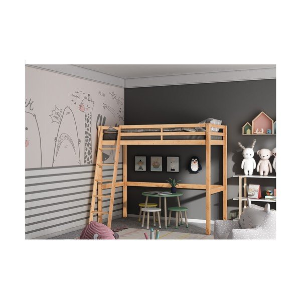 Letto da bambini rialzato di colore naturale con rete inclusa 90x200 cm Alpi2 – Støraa-image-1