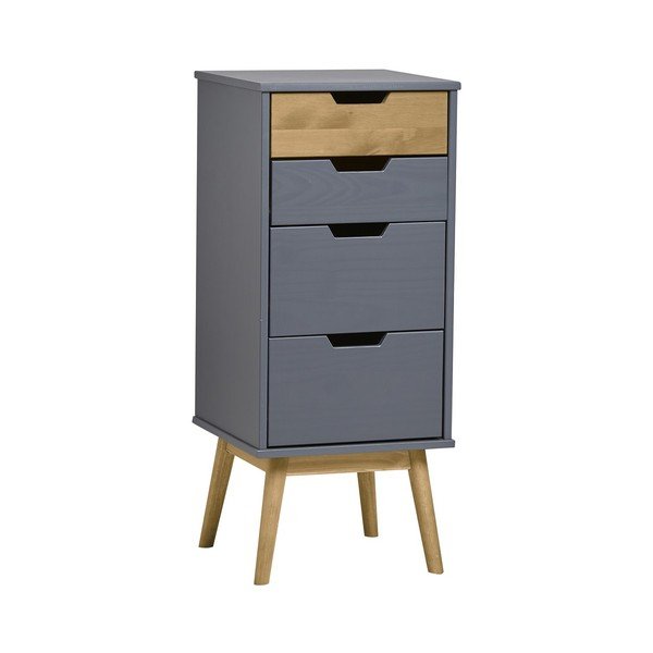 Cassettiera grigia in legno di pino massiccio, altezza 94 cm Baku - Marckeric-image-1