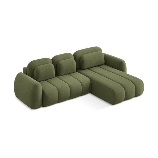 Divano angolare verde allungabile/con contenitore (con penisola a destra/con chaise lounge) con rivestimento in bouclé Pele – Makamii-image-2