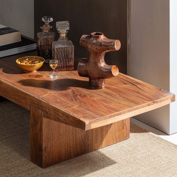 Tavolino da salotto colore naturale scuro in acacia massiccia 48x152 cm Eron – WOOOD-image-3