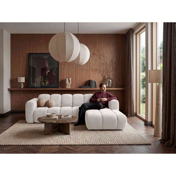 Divano angolare color crema allungabile (con penisola a destra) con rivestimento in ciniglia Michell – Miuform-image-3
