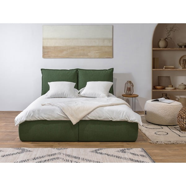 Letto matrimoniale in verde scuro imbottito con spazio contenitivo con griglia inclusa 160x200 cm Garance – Bobochic Paris-image-1