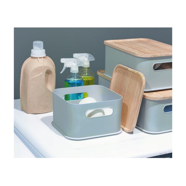 Contenitore grigio con manico e coperchio in legno di paulownia, 21,3 x 21,3 cm Eco - iDesign-image-4