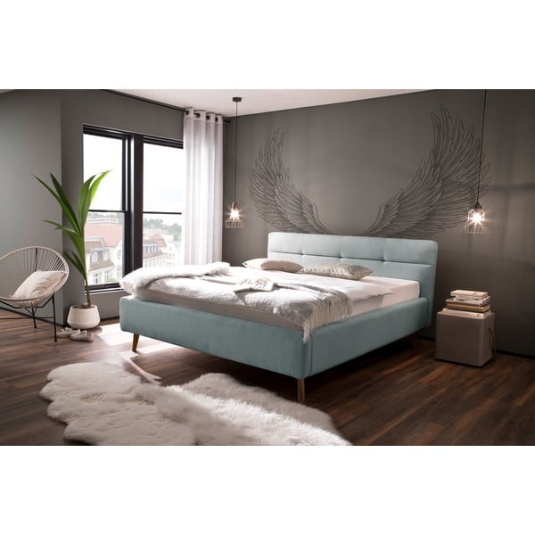 Letto matrimoniale imbottito azzurro con contenitore con rete inclusa 180x200 cm Lotte – Meise Möbel-image-1