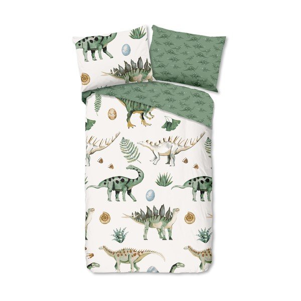 Set copripiumino e federa da bambini verde/beige in cotone per letto singolo 140x200 cm Gabi – Good Morning