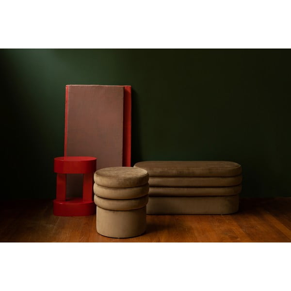 Poggiapiedi marrone con rivestimento in velluto Aditi – Dutchbone-image-2