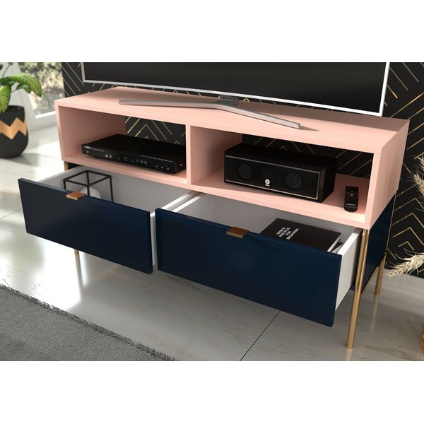 Cassettiera TV in rosa e blu navy Polka - Skandica-image-3