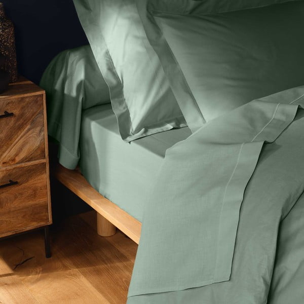 Lenzuolo in cotone elasticizzato verde chiaro 160x200 cm Lina - douceur d'intérieur-image-2