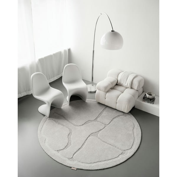Tappeto rotondo in lana grigio chiaro ø 120 cm Morphic Organica - Agnella-image-1