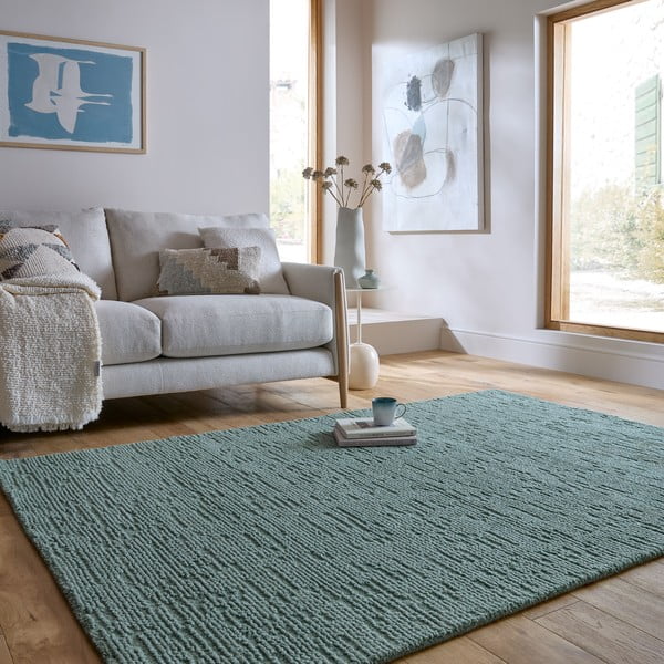 Tappeto blu polveroso in lana tessuto a mano 120x170 cm Harris Boucle – Flair Rugs-image-1