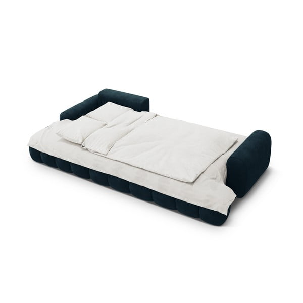 Divano angolare color petrolio allungabile/con contenitore (con penisola a sinistra/con chaise lounge) con rivestimento in velluto Linz – Cosmopolitan Design-image-4