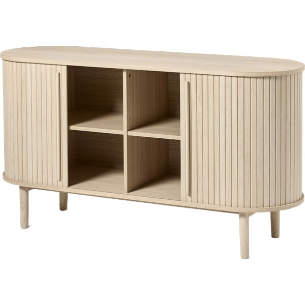 Cassettiera di colore naturale effetto rovere con porte scorrevoli 140x76x45 cm Meta – Unique Furniture-image-1