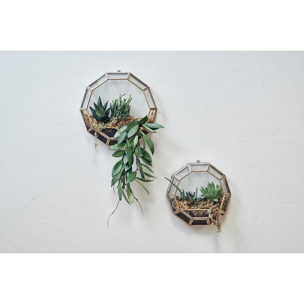 Fioriera a muro in metallo e vetro con dettagli in zinco e ottone , ø 24,5 cm Api - Nkuku-image-1